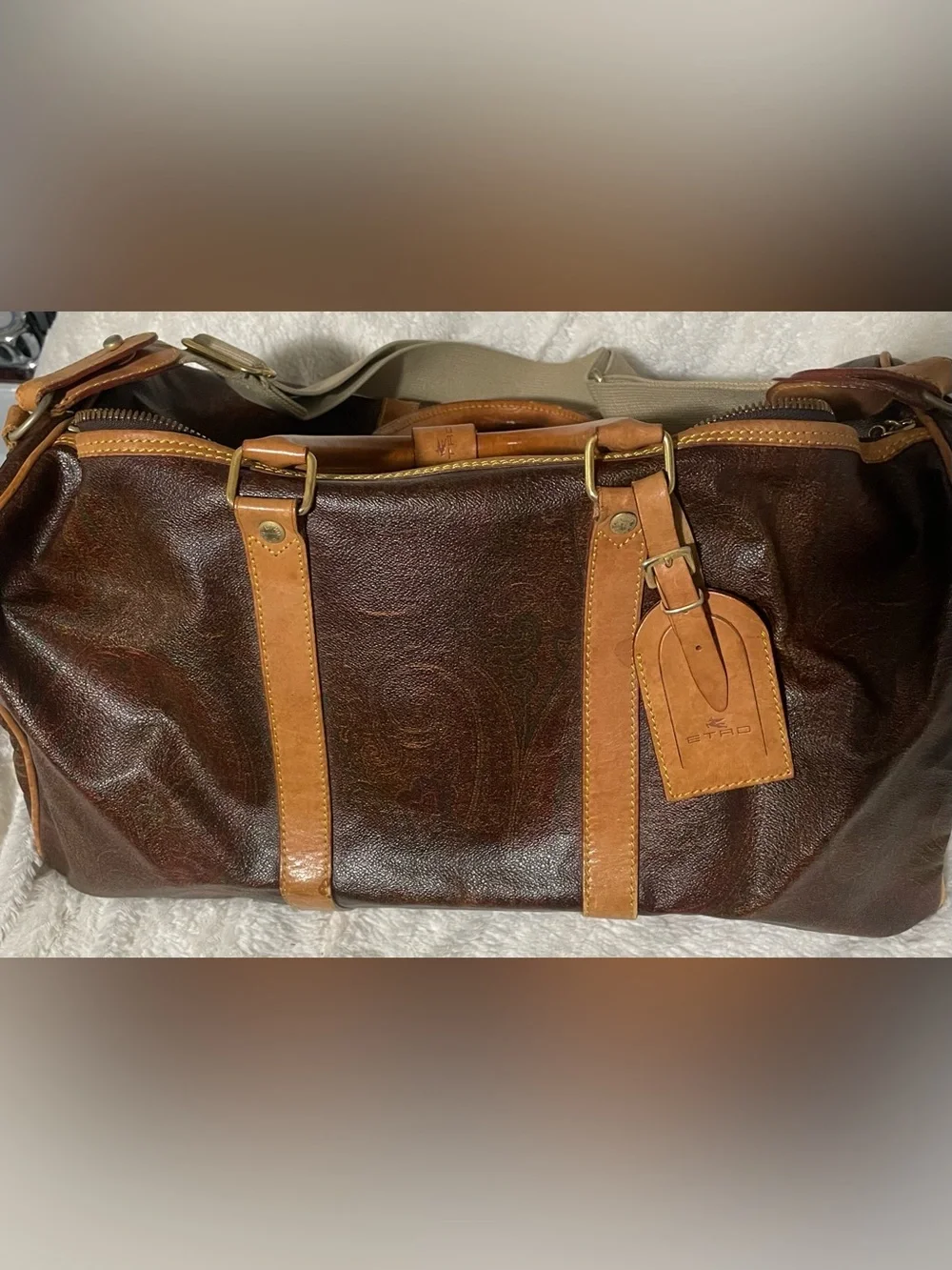 Etro Brown Leather Duffel with Tan Trim